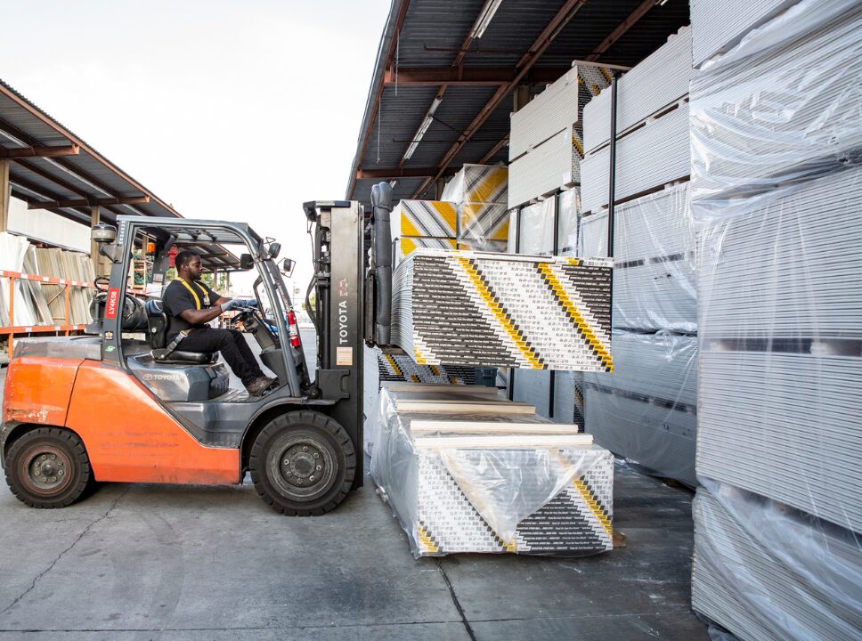 forklift moving Drywall Panels