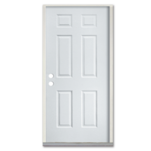 6-Panel Fiberglass Primed & Prehung Exterior Door detail.
