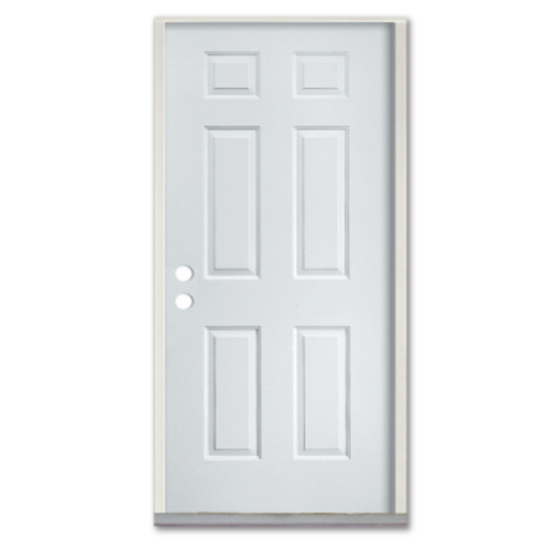 6-Panel Fiberglass Primed & Prehung Exterior Door detail.