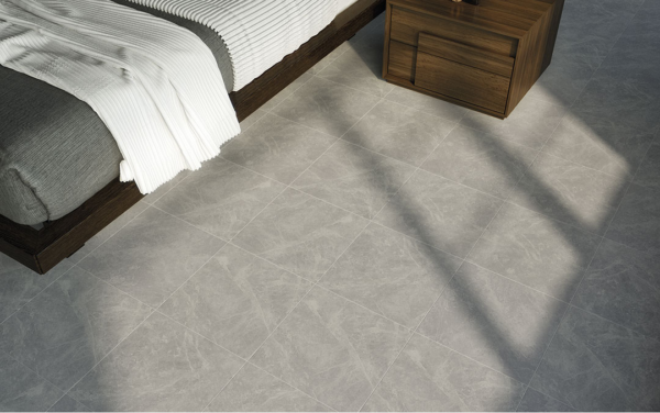 Pyrgos Gris Matte Ceramic Tile 18" X 18" in a bedroom