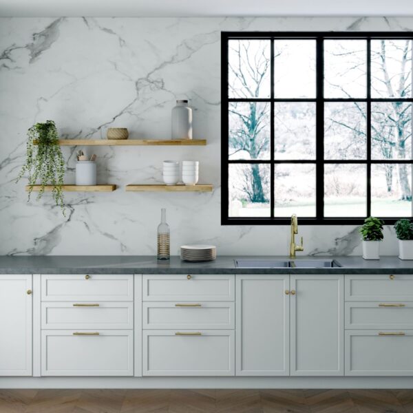 Stretta Urban Graphite Laminate Countertop displayed in a modern kitchen.