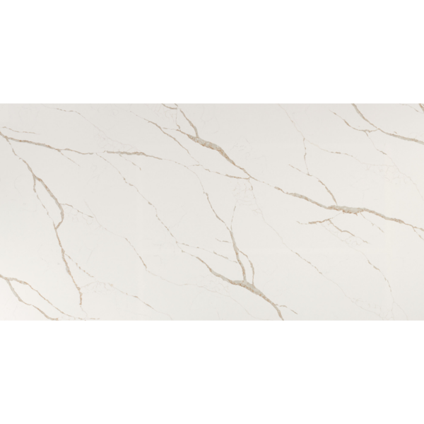Calacatta Laza Oro 112" x 26" Quartz Countertop with Backsplash detail