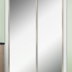Smooth Flush Brushed Nickel Trim Mirrored Sliding Bypass Closet Door
