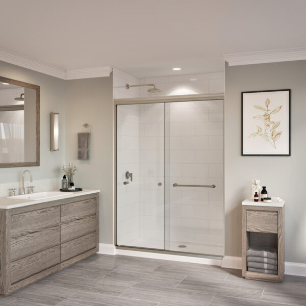 SHOWER AERIAL BRUSHED NICKEL CLEAR SHOWER DOOR