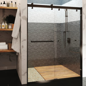 Surfliner Matte Black Frameless Clear Glass Shower Door
