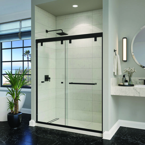SHOWER ZEPHYR MATTE BLACK CLEAR 59-1/8" W X 70-5/8" H with SOFT CLOSE