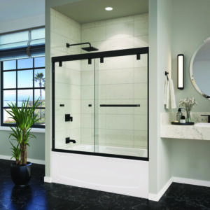Zephyr Matte Black Frameless Clear Glass Tub Door 55-1/8" to 59-1/8" W X 59-5/8" H