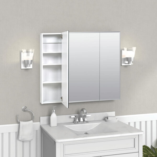 Zenna Home Tri-View Beveled 36 in. x 30 in. Surface Mount Medicine Cabinet