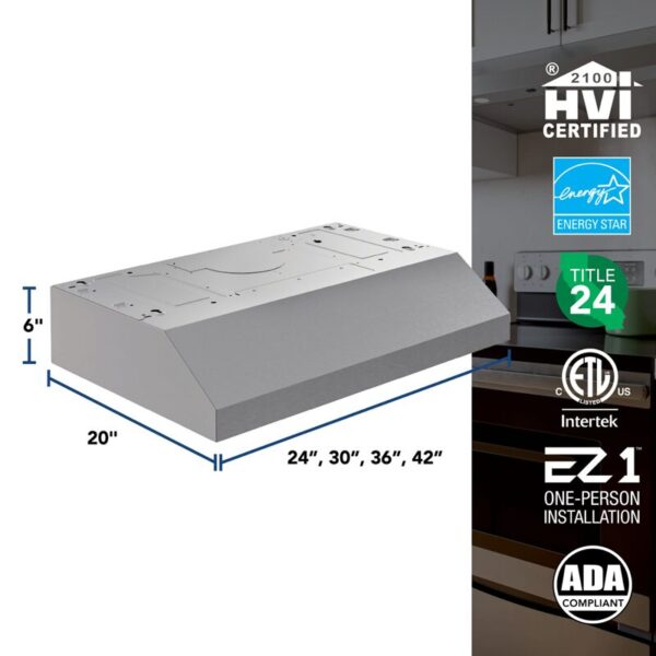36" Glacier 350 MAX Blower CFM 1.5 Sones Stainless Steel Range Hood