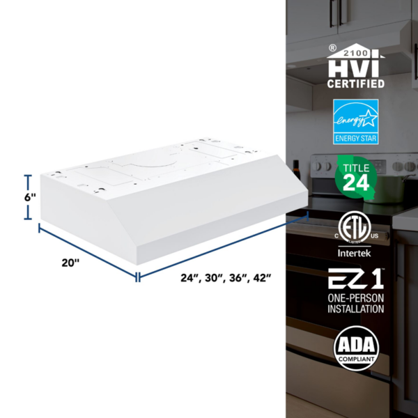 42" Glacier 350 MAX Blower CFM 1.5 Sones White Range Hood