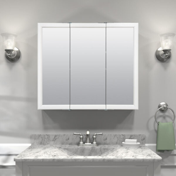 Zenna Home 30 in. × 26 in. Tri-View Framed Surface Mount Medicine Cabinet