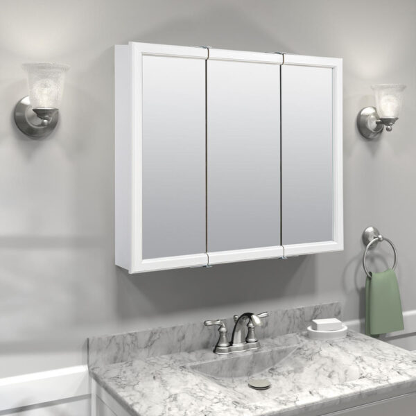 Zenna Home 30 in. × 26 in. Tri-View Framed Surface Mount Medicine Cabinet