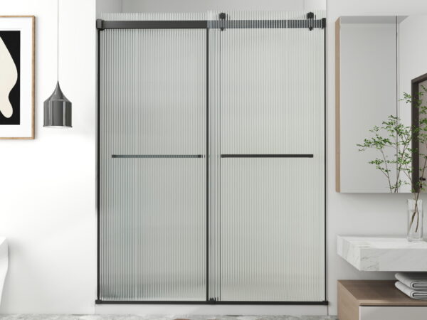 Chrome Frameless Fluted Glass Dual Sliding Shower Door