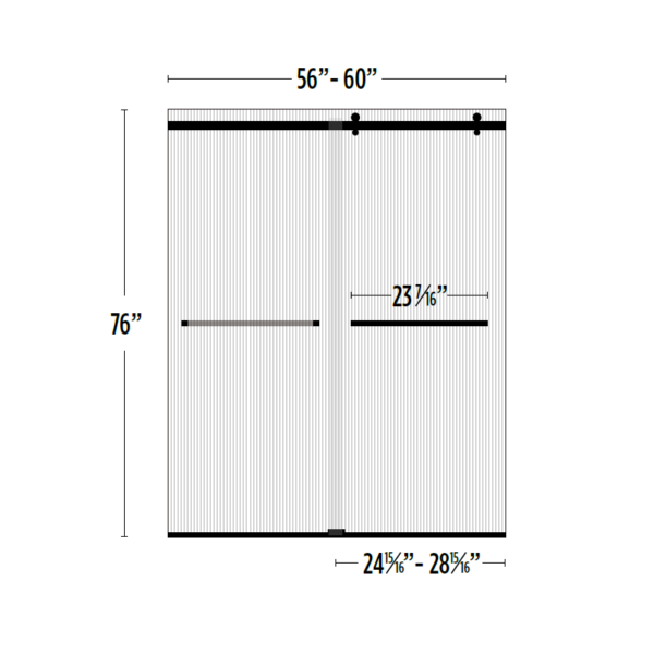 Chrome Frameless Fluted Glass Dual Sliding Shower Door 60" x 76" schematics