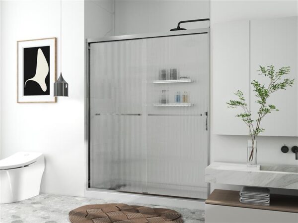Chrome Frameless Fluted Glass Dual Sliding Shower Door
