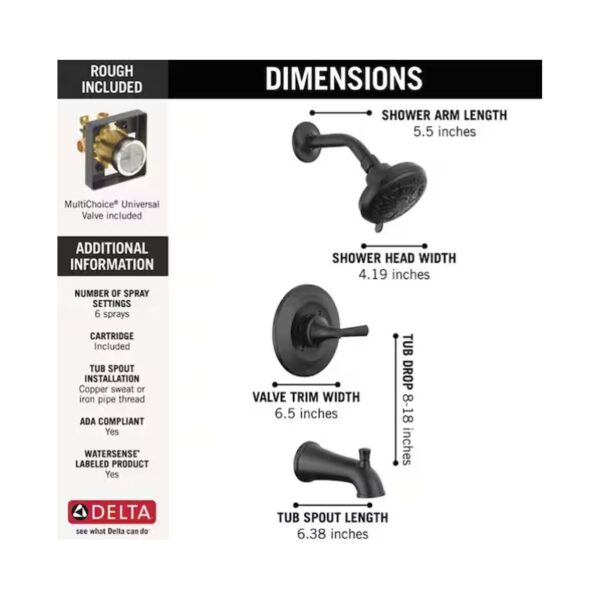 Casara Single-Handle 6-Spray Tub and Shower Faucet in Matte Black (Valve Included) detail