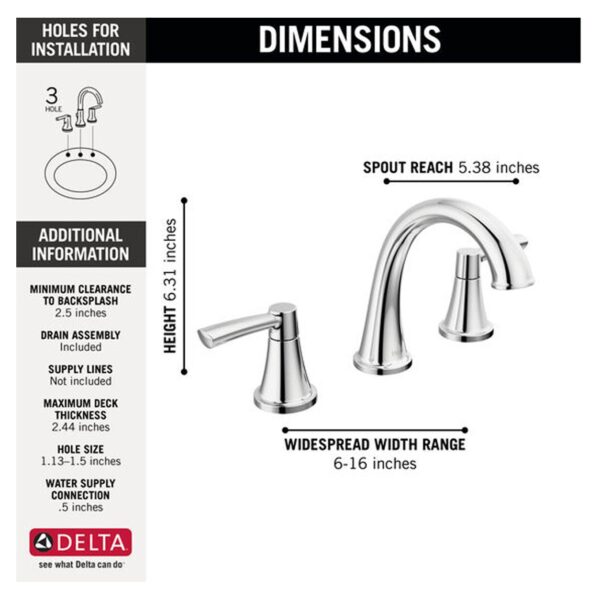 Delta Casara Two-Handle On Center Chrome Bathroom Faucet detail
