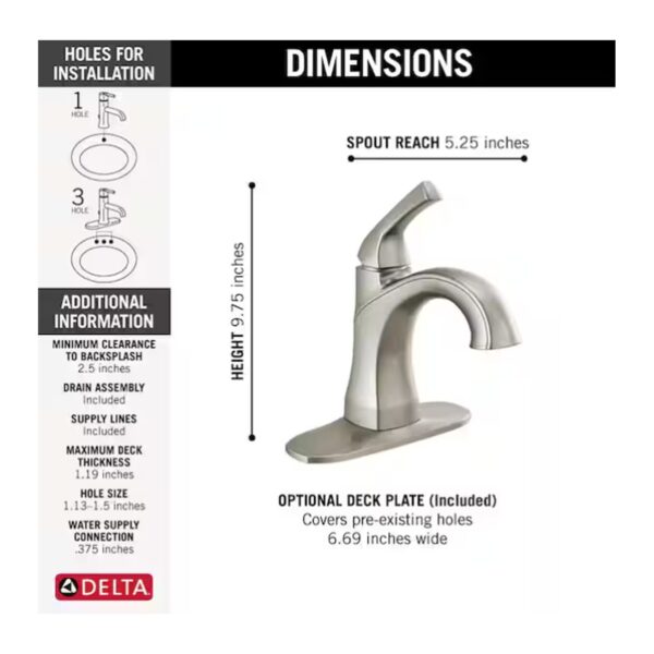 Delta Portwood One-Handle Bathroom Faucet In Brushed Nickel detail