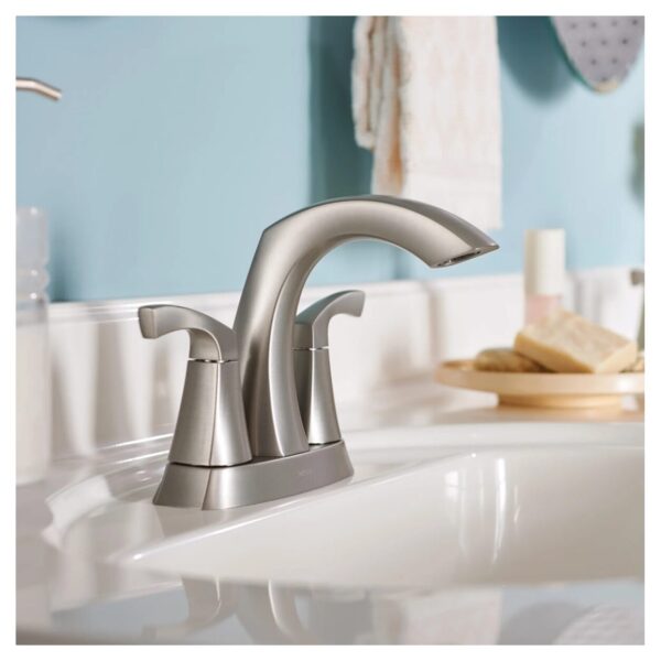 Moen Lindor Two-Handle Bathroom Faucet In Brushed Nickel lifestyle final