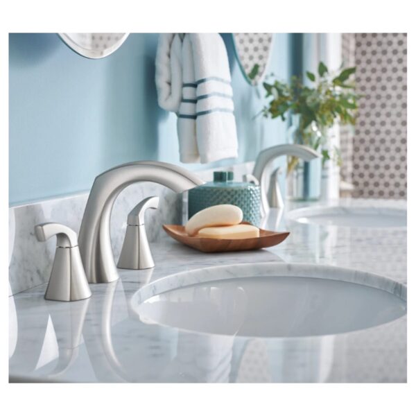 Moen Lindor Two-Handle Widespread Bathroom Faucet In Brushed Nickel lifestyle