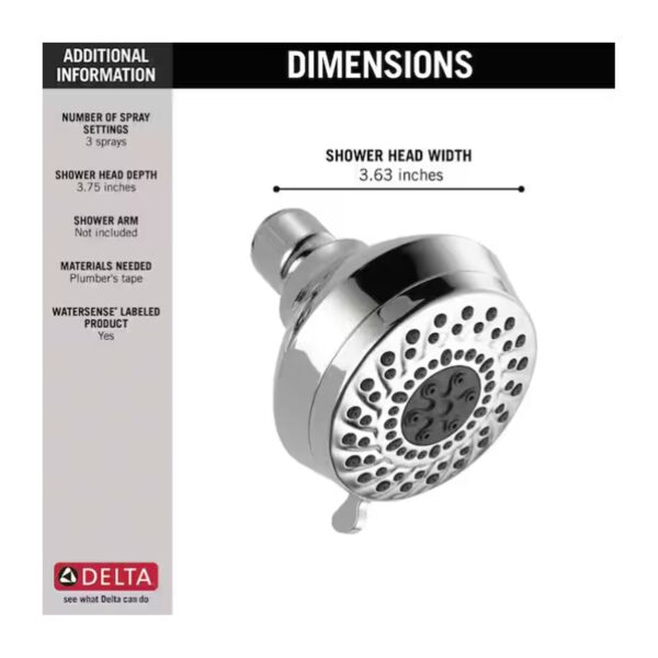 Delta Foundations 3-Spray Fixed Shower Head in Chrome detail